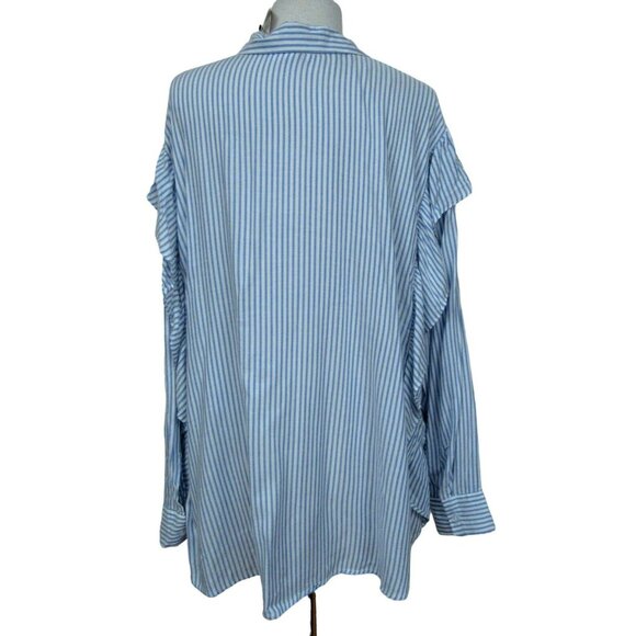DR2 Daniel Rainn Blue Pinstripe Ruffled Long Sleeve Button Up Shirt PLUS 3X NEW - Picture 4 of 5